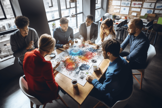 Image of a group of people discussing design - trademark attorney in Rochester NY